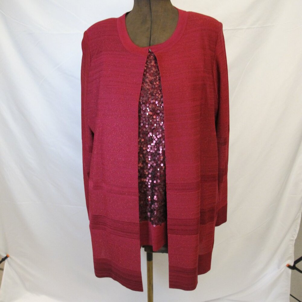 Misook cranberry sequined set  0X   NEVER WORN